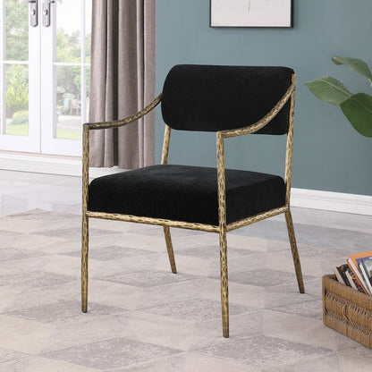 Bastille Black Chenille Fabric Upholstered Dining Arm Chair, Set of 2