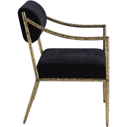 Bastille Black Chenille Fabric Upholstered Dining Arm Chair, Set of 2