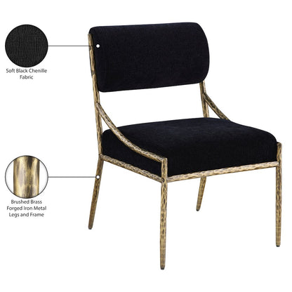 Bastille Black Chenille Fabric Upholstered Dining Side Chair, Set of 2