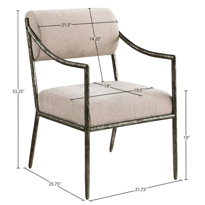 Bastille Beige Chenille Fabric Upholstered Dining Arm Chair, Set of 2
