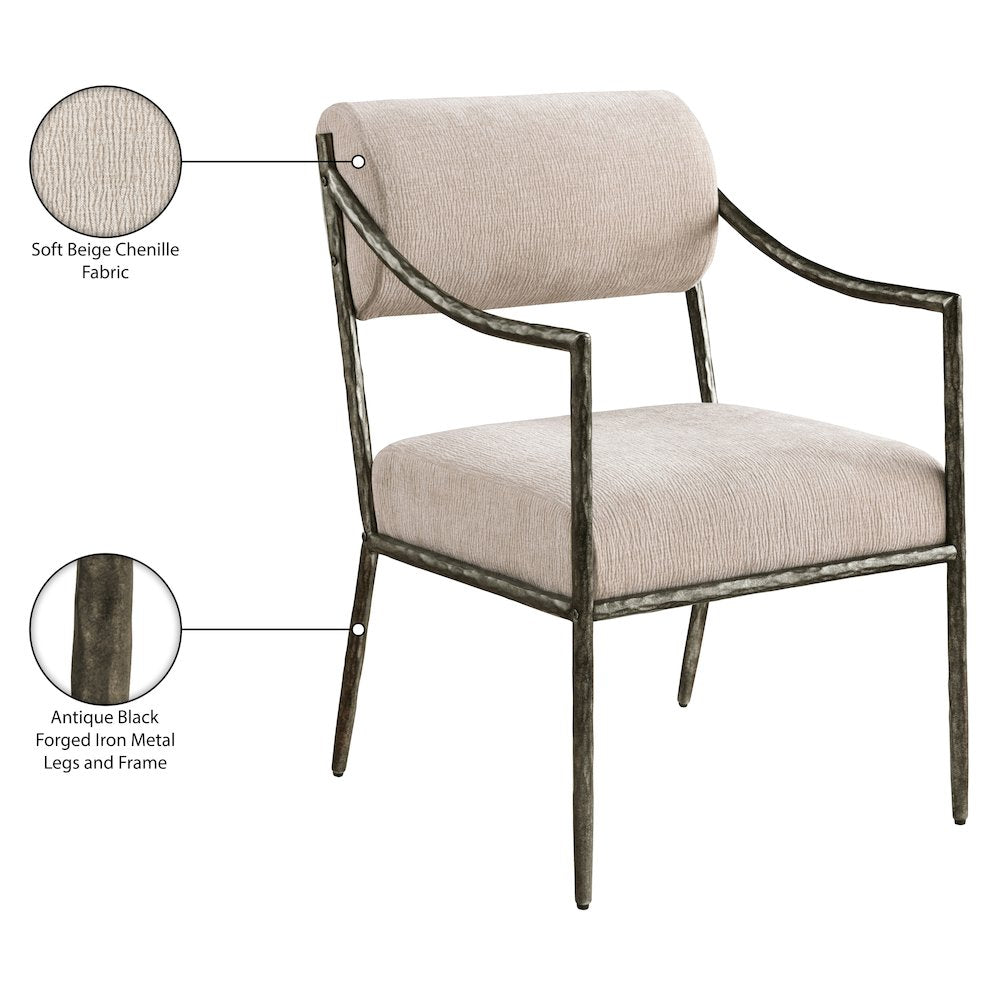 Bastille Beige Chenille Fabric Upholstered Dining Arm Chair, Set of 2