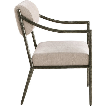 Bastille Beige Chenille Fabric Upholstered Dining Arm Chair, Set of 2