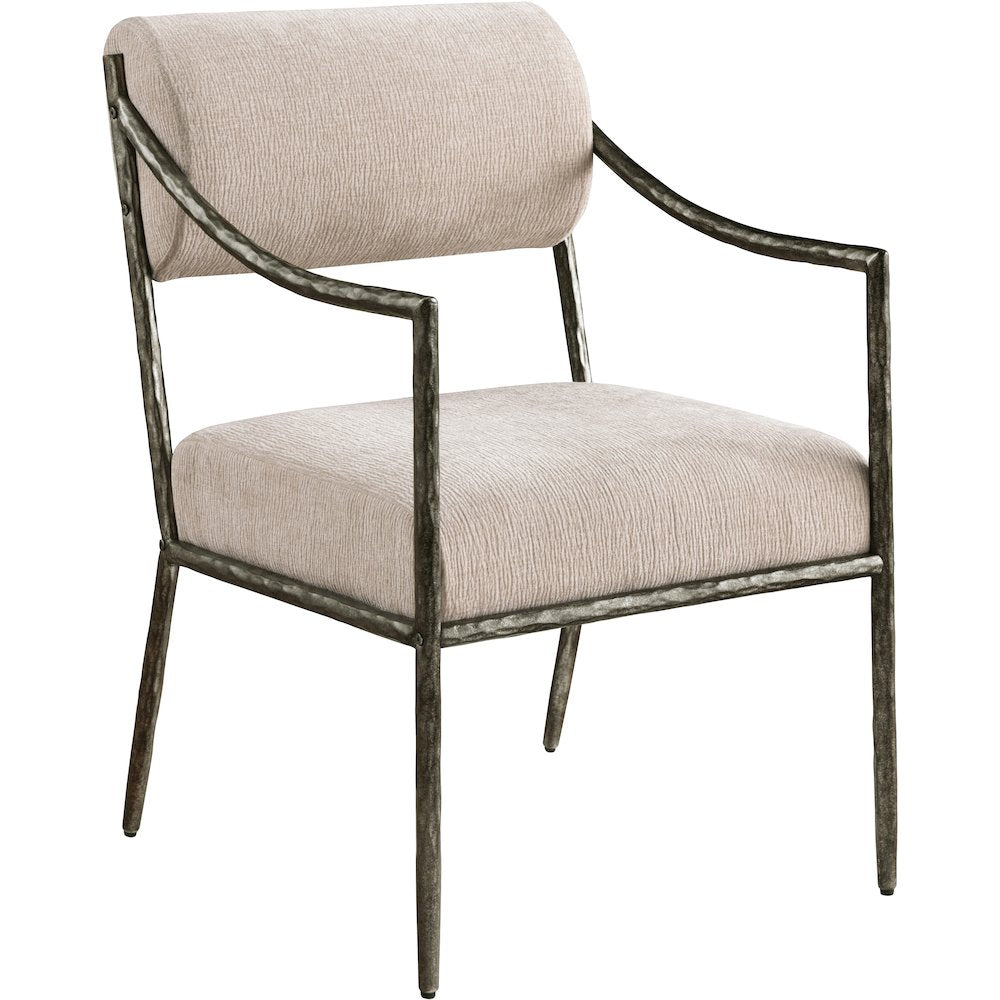 Bastille Beige Chenille Fabric Upholstered Dining Arm Chair, Set of 2