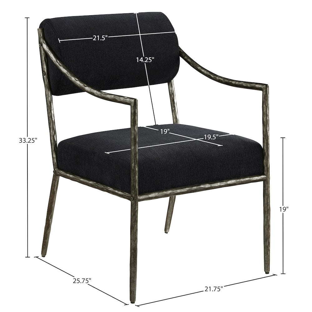 Bastille Black Chenille Fabric Upholstered Dining Arm Chair, Set of 2