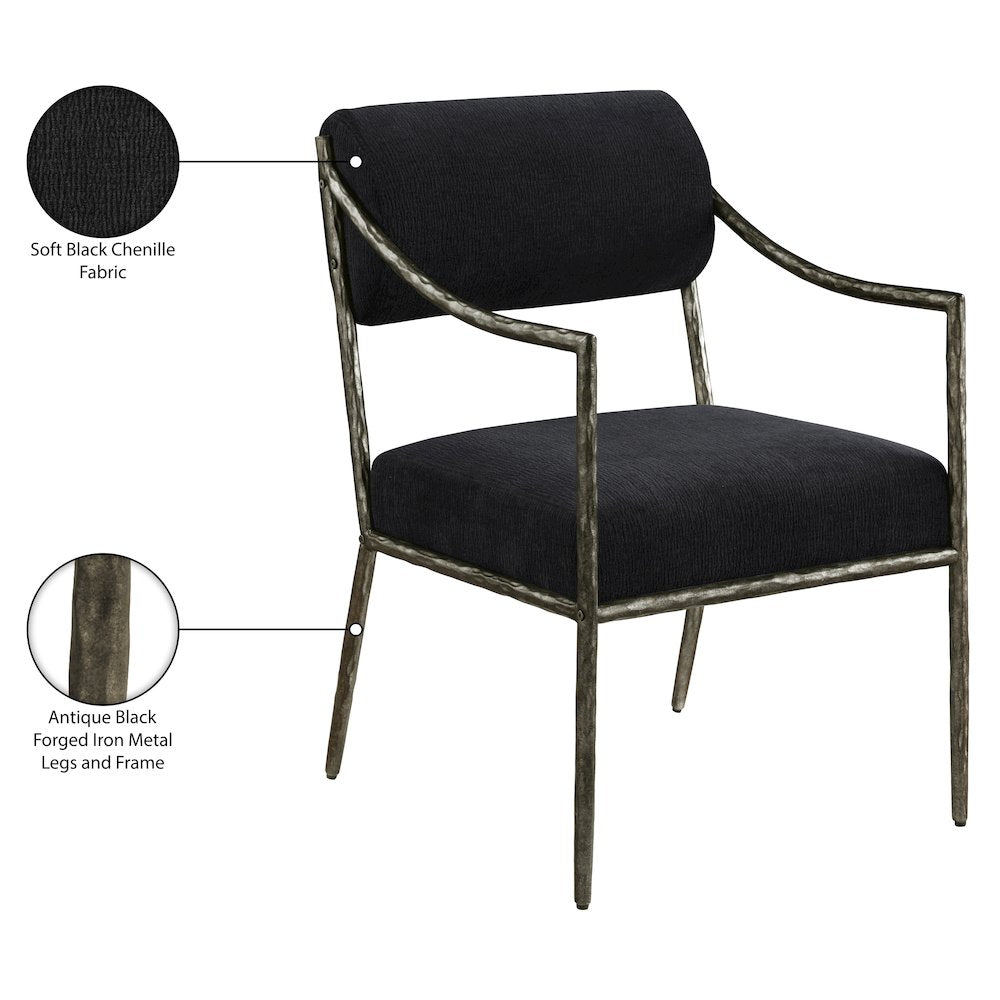 Bastille Black Chenille Fabric Upholstered Dining Arm Chair, Set of 2