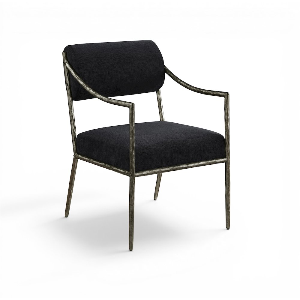 Bastille Black Chenille Fabric Upholstered Dining Arm Chair, Set of 2