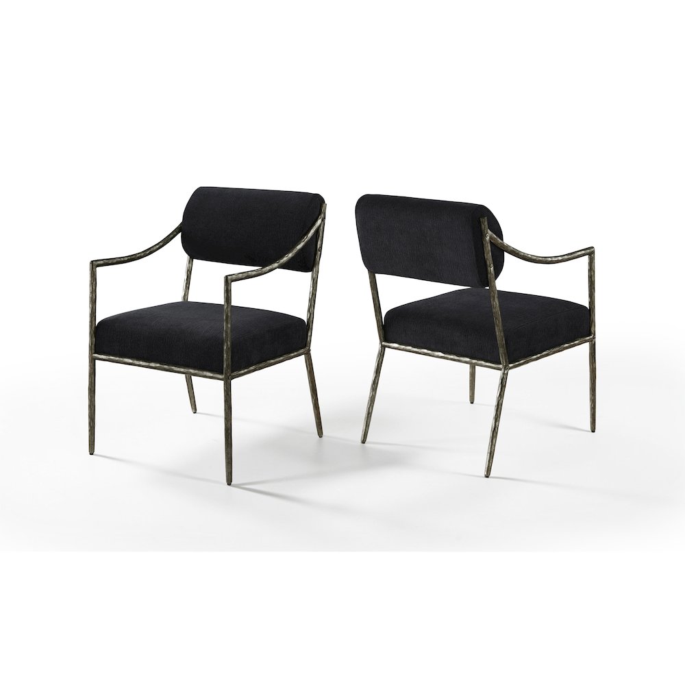 Bastille Black Chenille Fabric Upholstered Dining Arm Chair, Set of 2