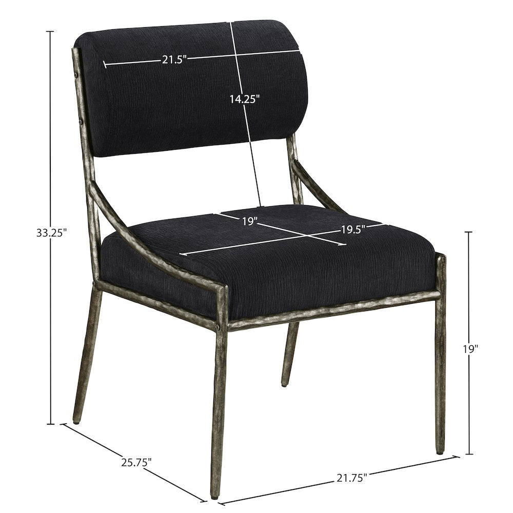 Bastille Black Chenille Fabric Upholstered Dining Side Chair, Set of 2