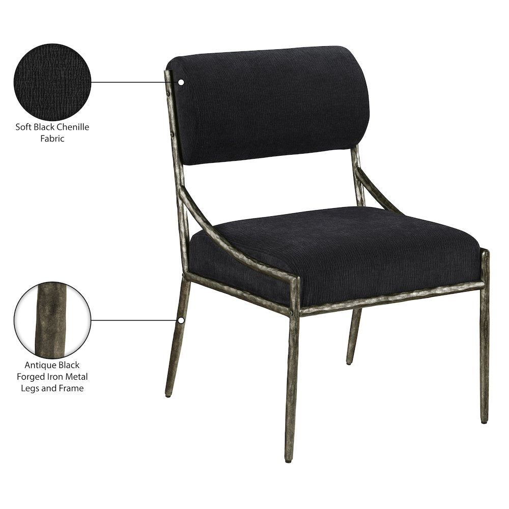 Bastille Black Chenille Fabric Upholstered Dining Side Chair, Set of 2