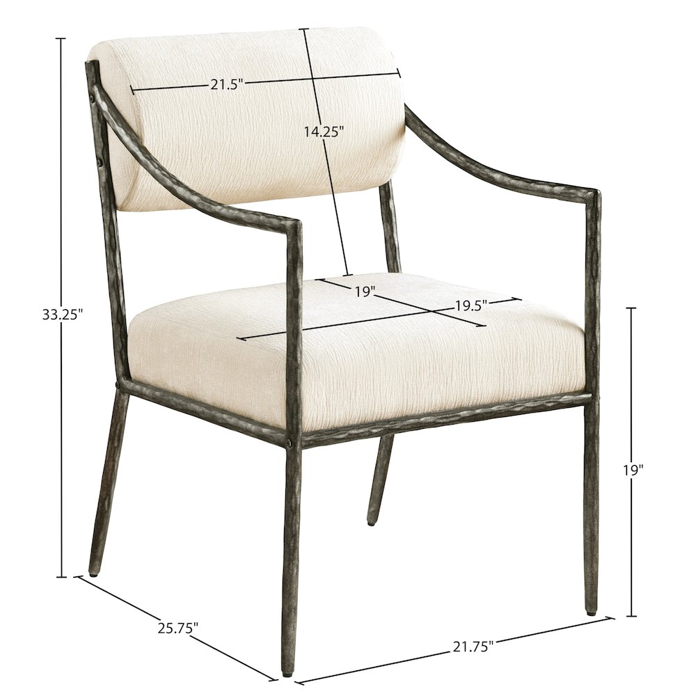 Bastille Cream Chenille Fabric Upholstered Dining Arm Chair, Set of 2