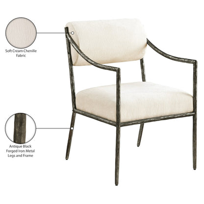 Bastille Cream Chenille Fabric Upholstered Dining Arm Chair, Set of 2