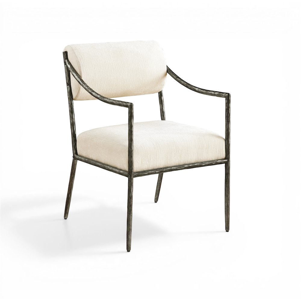 Bastille Cream Chenille Fabric Upholstered Dining Arm Chair, Set of 2