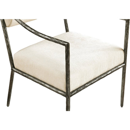 Bastille Cream Chenille Fabric Upholstered Dining Arm Chair, Set of 2