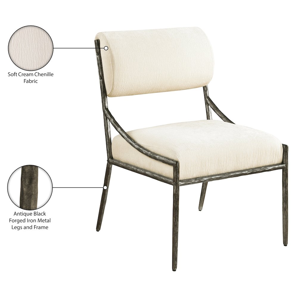 Bastille Cream Chenille Fabric Upholstered Dining Side Chair, Set of 2