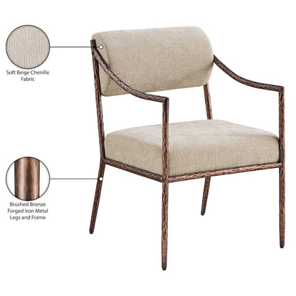 Bastille Beige Chenille Fabric Upholstered Dining Arm Chair, Set of 2