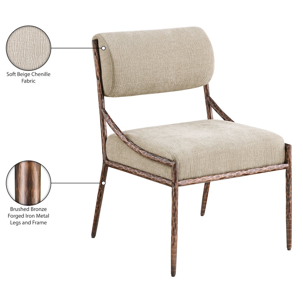 Bastille Beige Chenille Fabric Upholstered Dining Side Chair, Set of 2