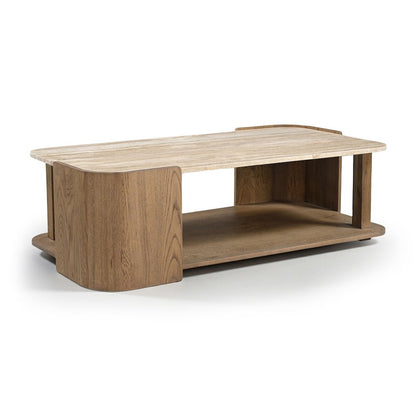 Calabria Beige / Brown Marble And Oak Wood Coffee Table