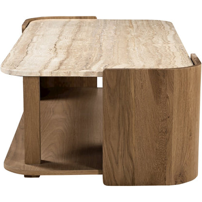 Calabria Beige / Brown Marble And Oak Wood Coffee Table