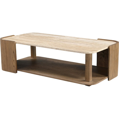 Calabria Beige / Brown Marble And Oak Wood Coffee Table