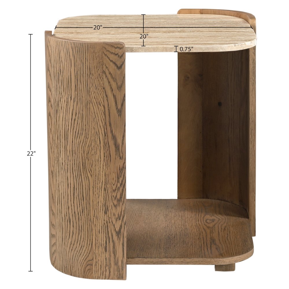 Calabria Beige / Brown Marble And Oak Wood End Table