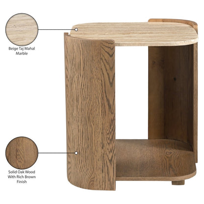 Calabria Beige / Brown Marble And Oak Wood End Table