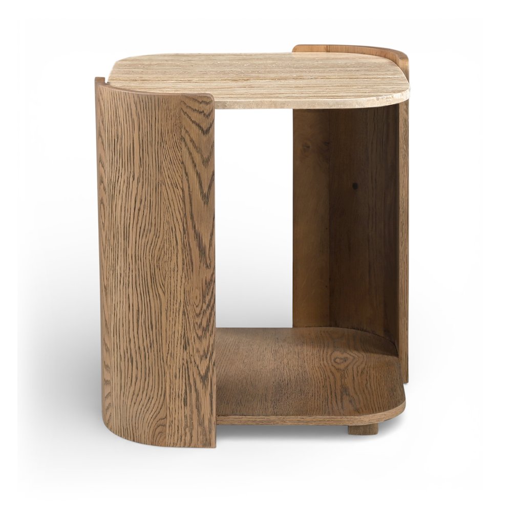 Calabria Beige / Brown Marble And Oak Wood End Table