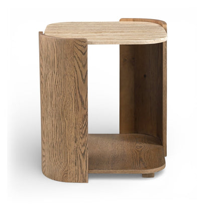 Calabria Beige / Brown Marble And Oak Wood End Table