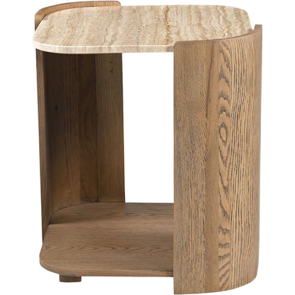 Calabria Beige / Brown Marble And Oak Wood End Table