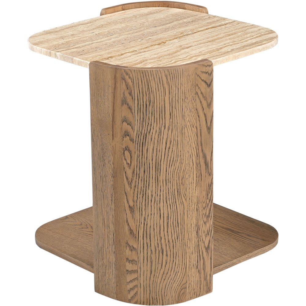 Calabria Beige / Brown Marble And Oak Wood End Table
