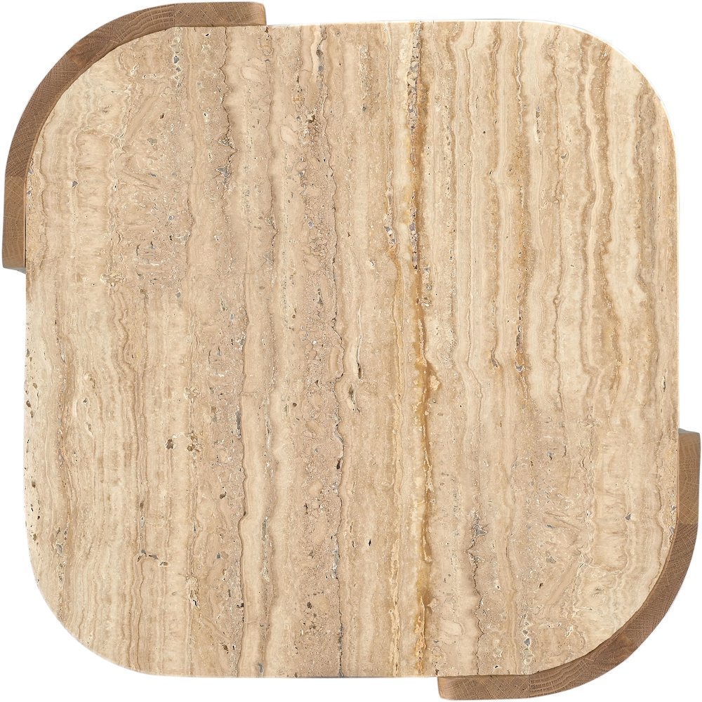 Calabria Beige / Brown Marble And Oak Wood End Table