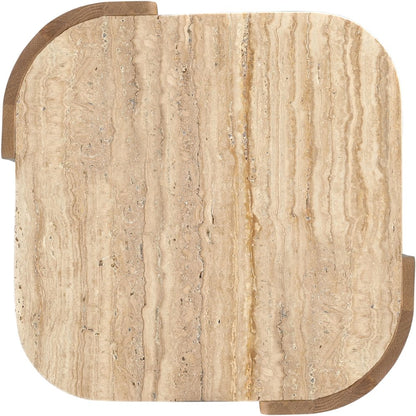 Calabria Beige / Brown Marble And Oak Wood End Table