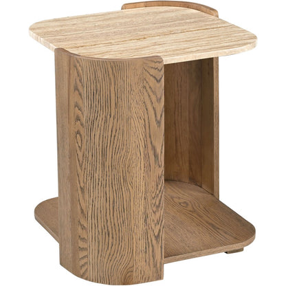 Calabria Beige / Brown Marble And Oak Wood End Table