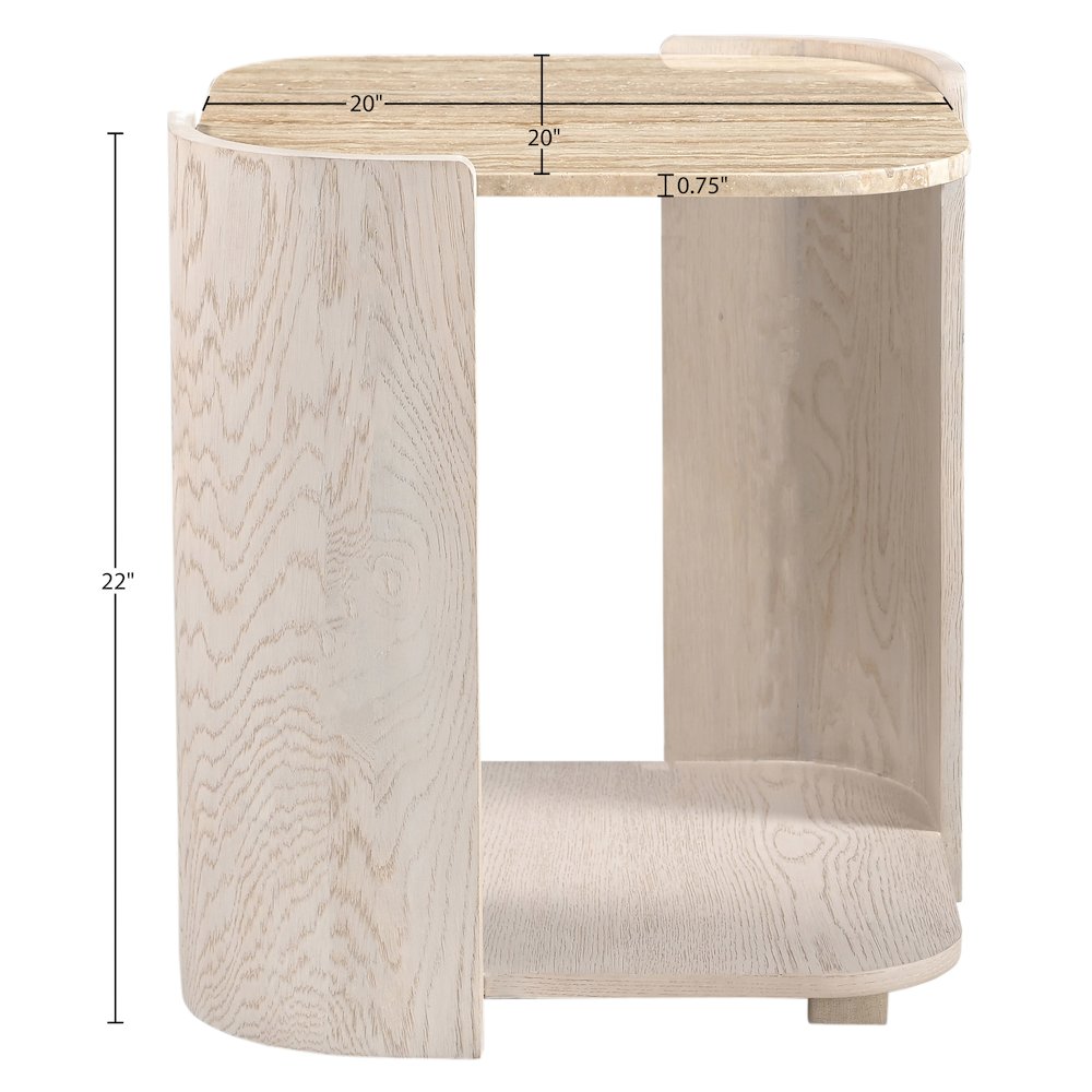 Calabria Beige / Cream Marble And Oak Wood End Table