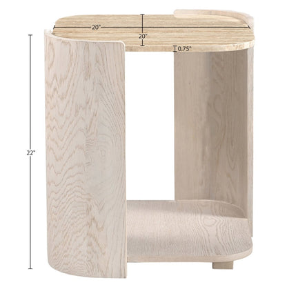 Calabria Beige / Cream Marble And Oak Wood End Table