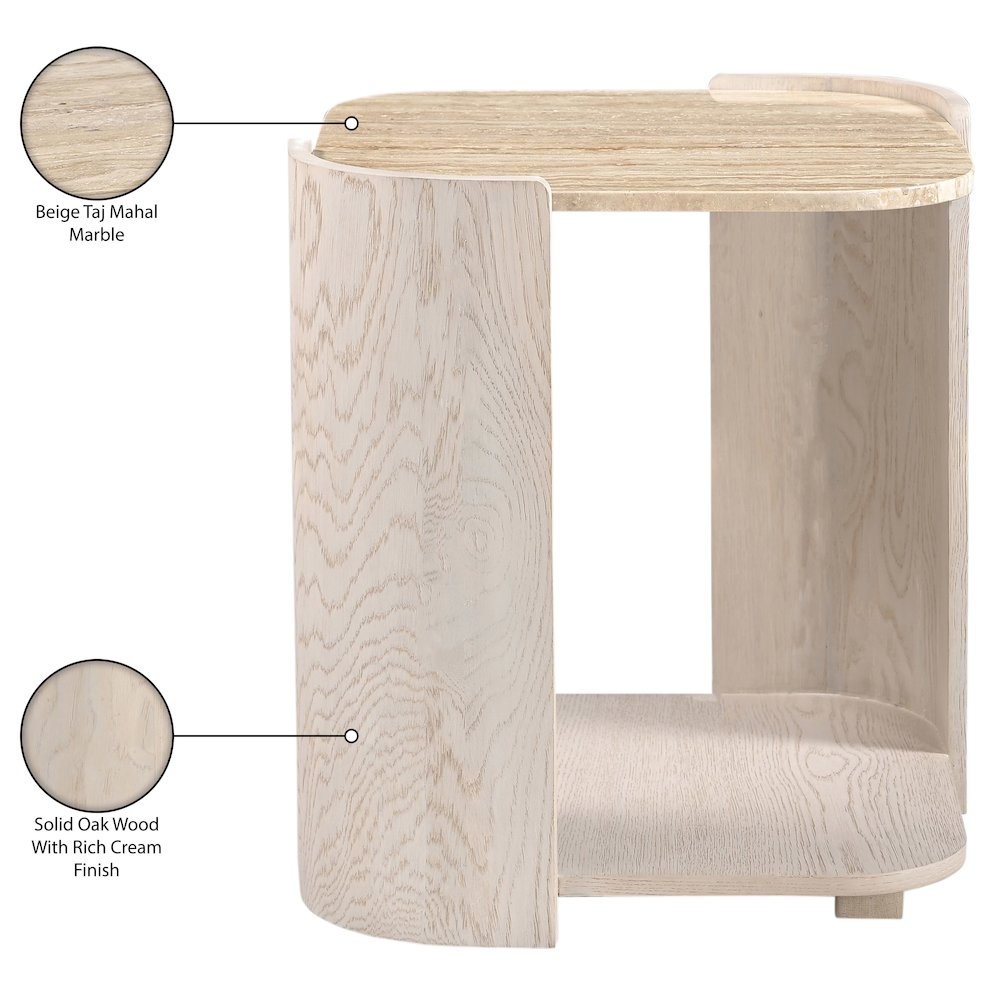 Calabria Beige / Cream Marble And Oak Wood End Table