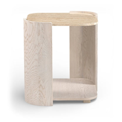 Calabria Beige / Cream Marble And Oak Wood End Table