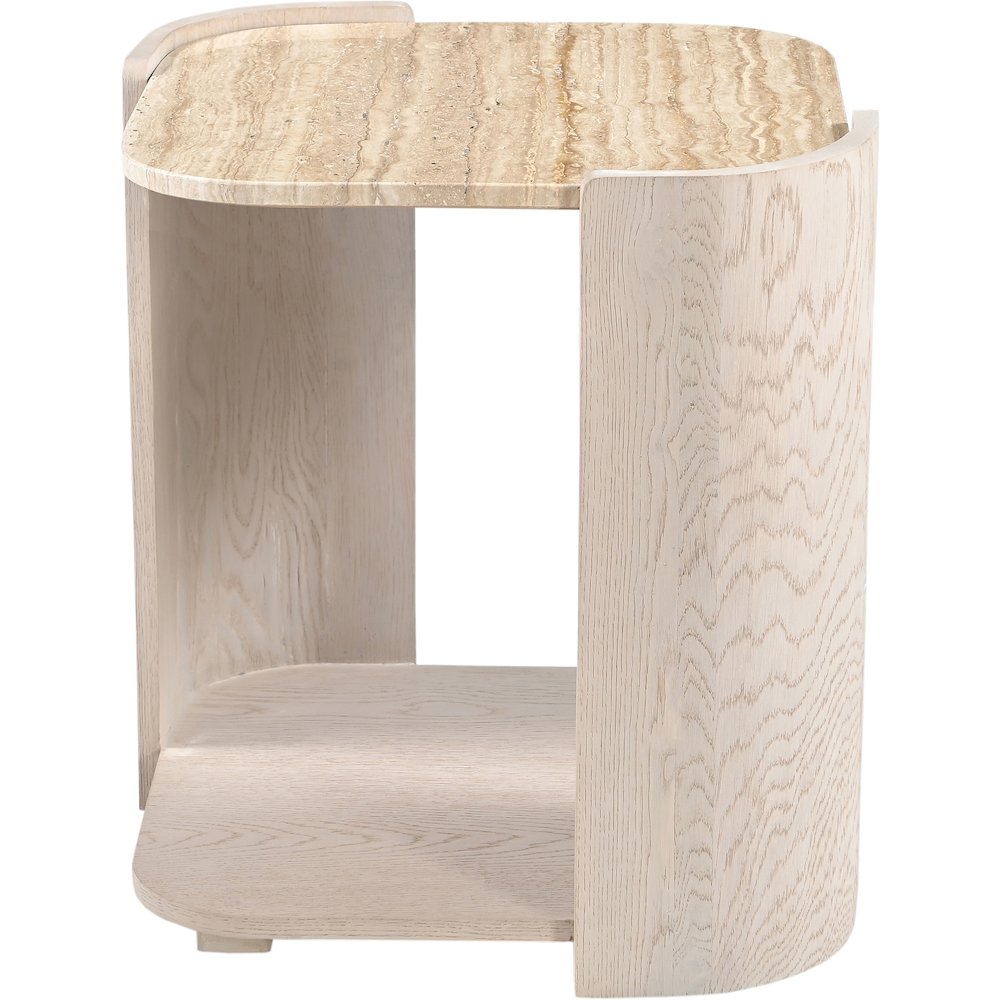 Calabria Beige / Cream Marble And Oak Wood End Table