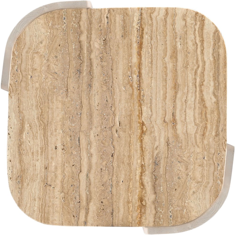Calabria Beige / Cream Marble And Oak Wood End Table