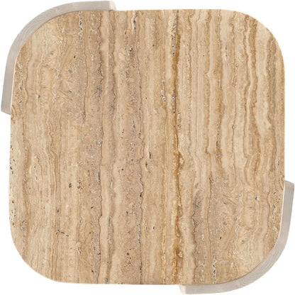 Calabria Beige / Cream Marble And Oak Wood End Table