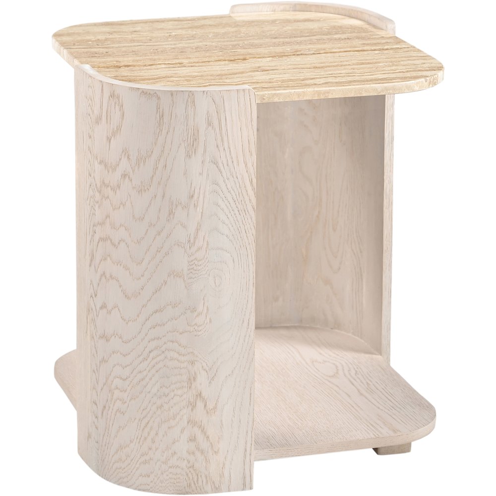 Calabria Beige / Cream Marble And Oak Wood End Table