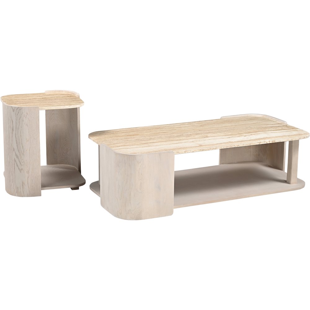 Calabria Beige / Cream Marble And Oak Wood End Table