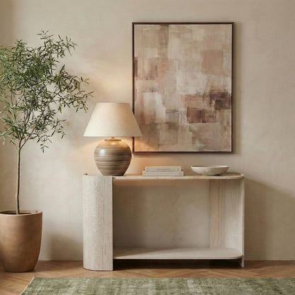 Calabria Beige / Cream Marble And Oak Wood Console Table