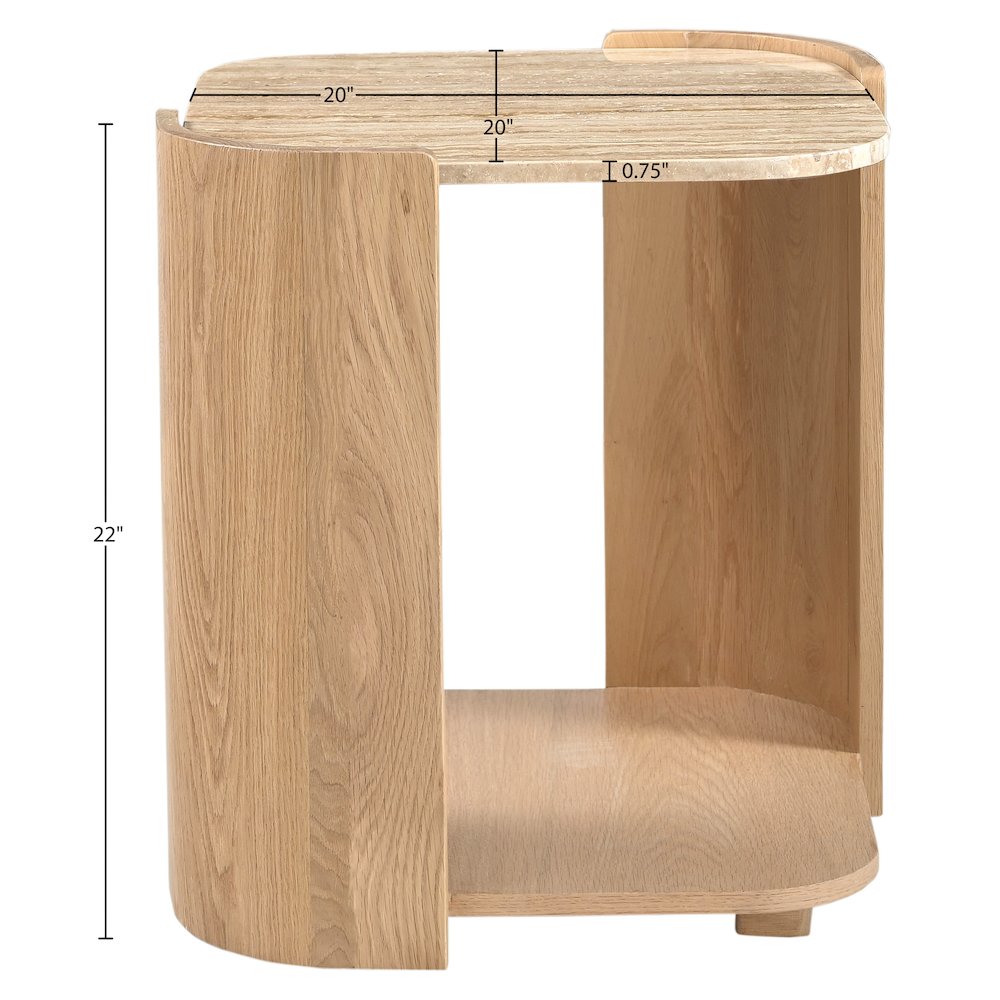 Calabria Beige / Natural Marble And Oak Wood End Table