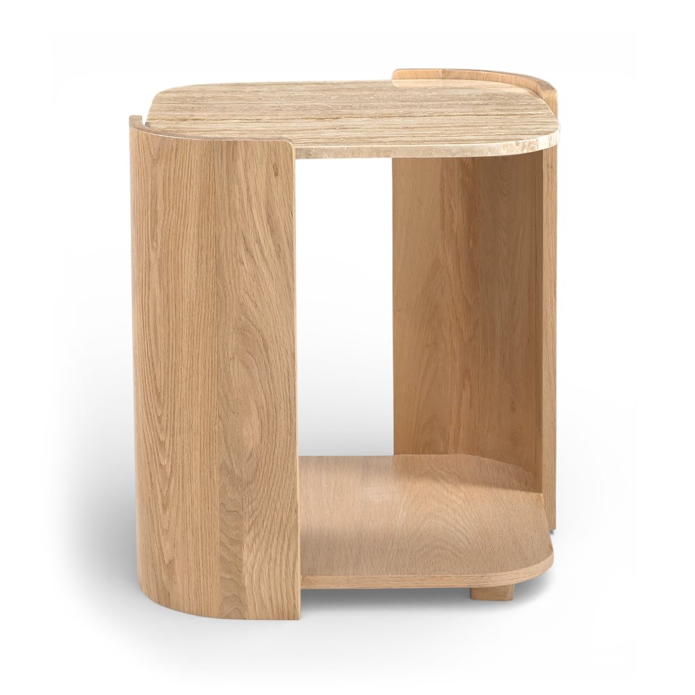 Calabria Beige / Natural Marble And Oak Wood End Table