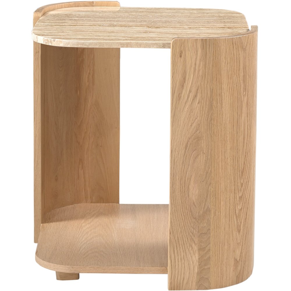 Calabria Beige / Natural Marble And Oak Wood End Table
