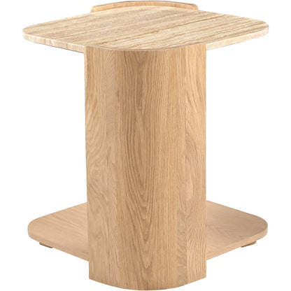 Calabria Beige / Natural Marble And Oak Wood End Table