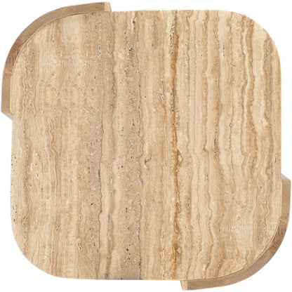 Calabria Beige / Natural Marble And Oak Wood End Table