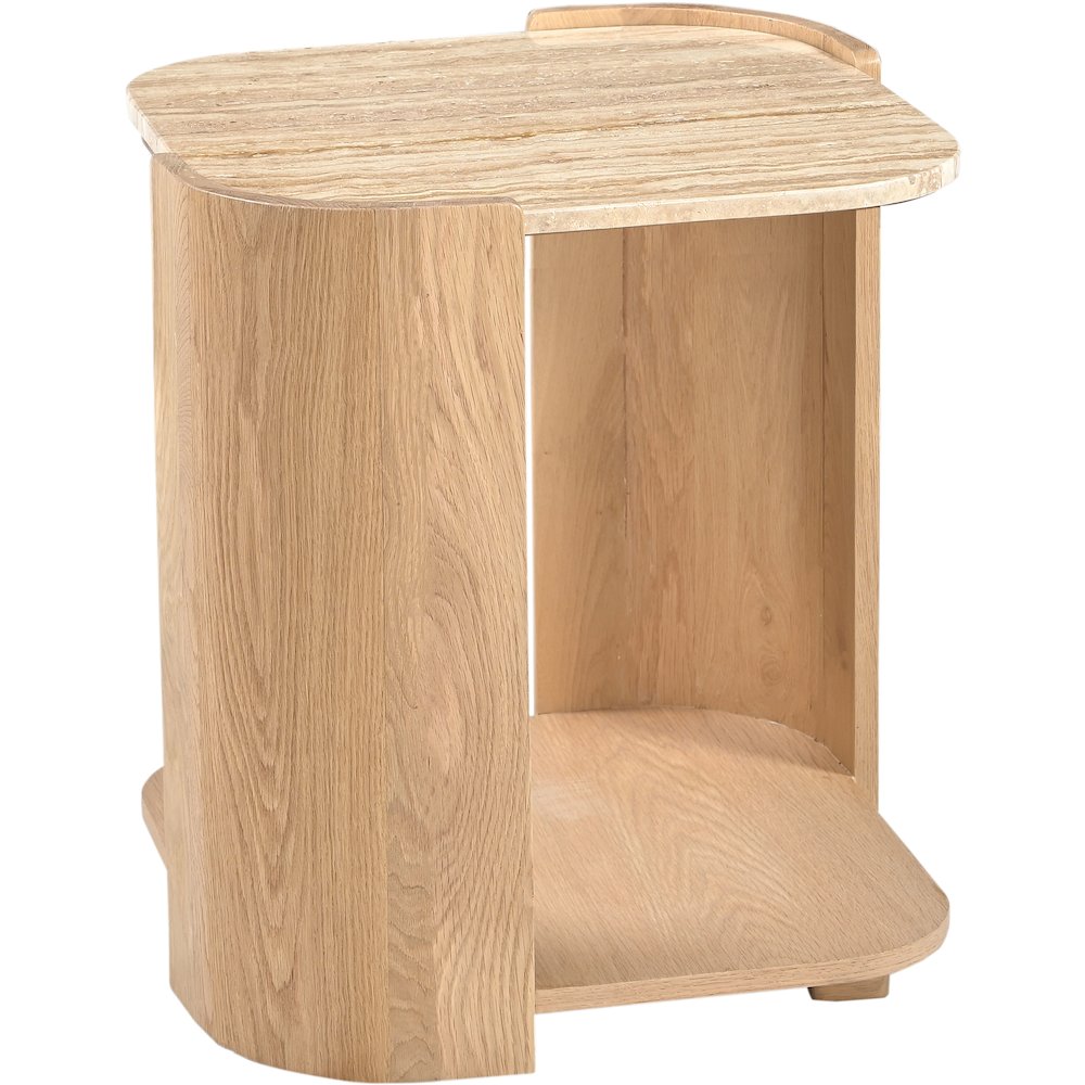 Calabria Beige / Natural Marble And Oak Wood End Table