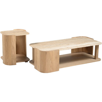 Calabria Beige / Natural Marble And Oak Wood End Table
