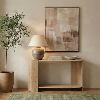 Calabria Beige / Natural Marble And Oak Wood Console Table